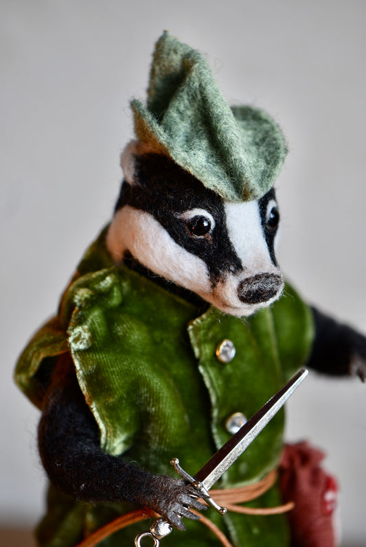 Handmade Needle Felted Badger "The Ranger" - Wool Animal Sculpture-  Rustles from the meadow and Harthicune