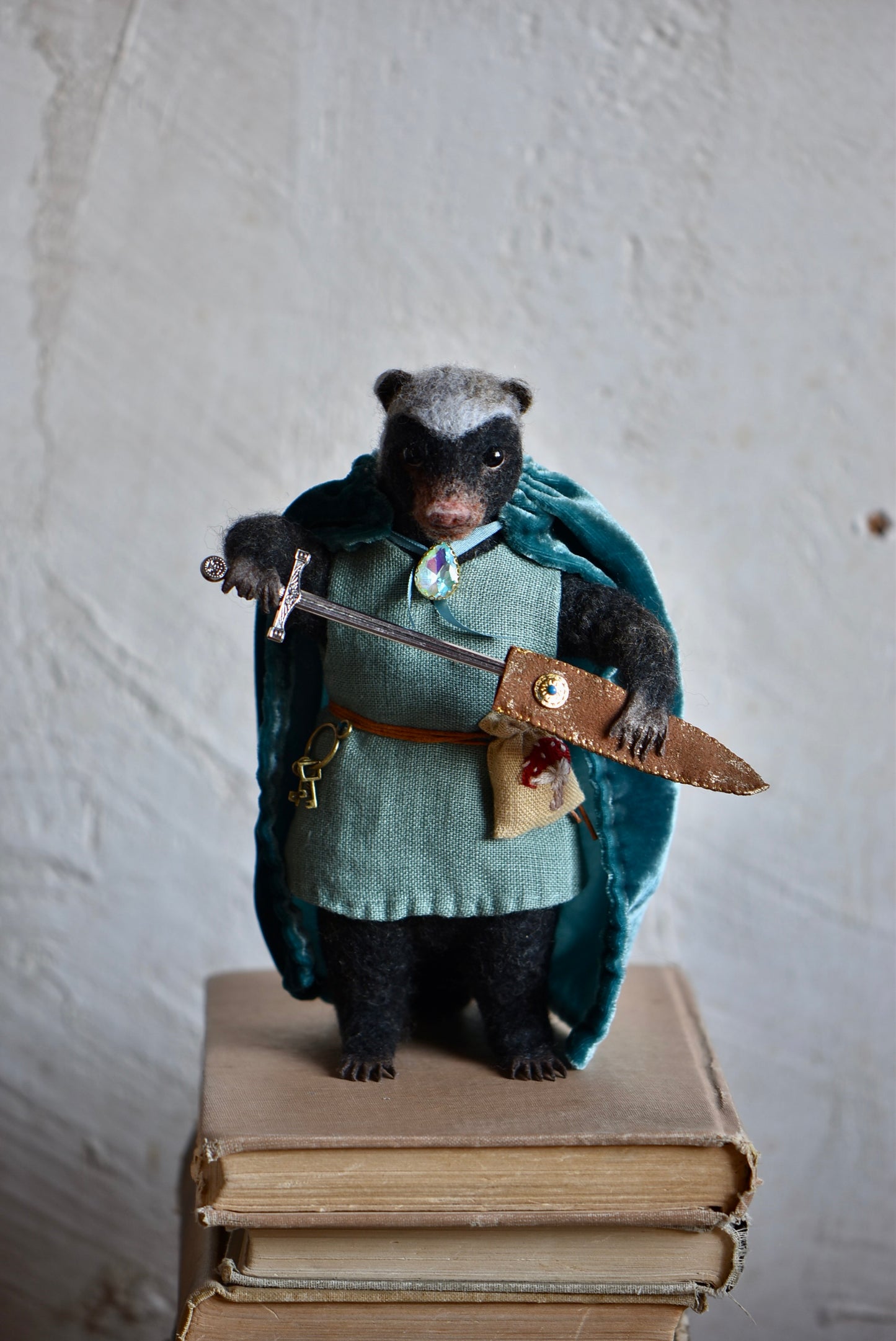 Handmade Needle Felted Badger "The Twilight Watcher" - Wool Animal Sculpture- Rustles from the meadow and Harthicune