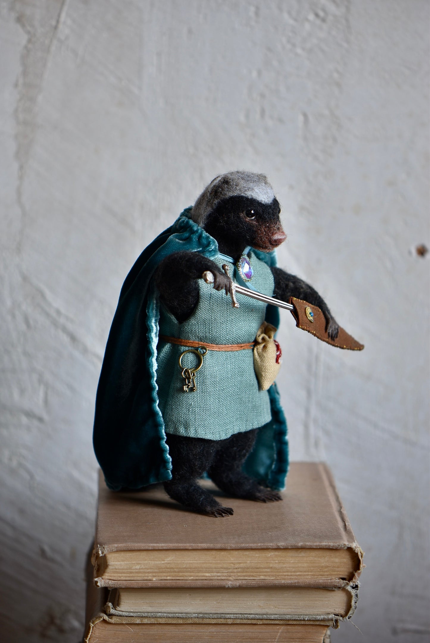Handmade Needle Felted Badger "The Twilight Watcher" - Wool Animal Sculpture- Rustles from the meadow and Harthicune