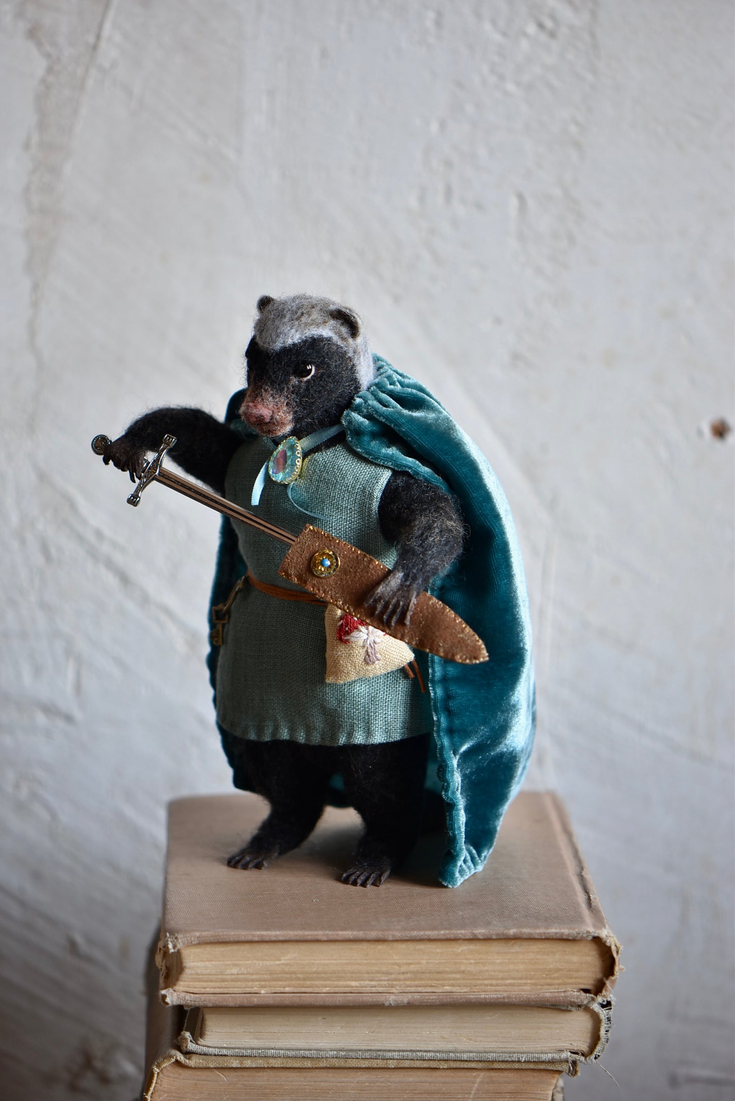 Handmade Needle Felted Badger "The Twilight Watcher" - Wool Animal Sculpture- Rustles from the meadow and Harthicune
