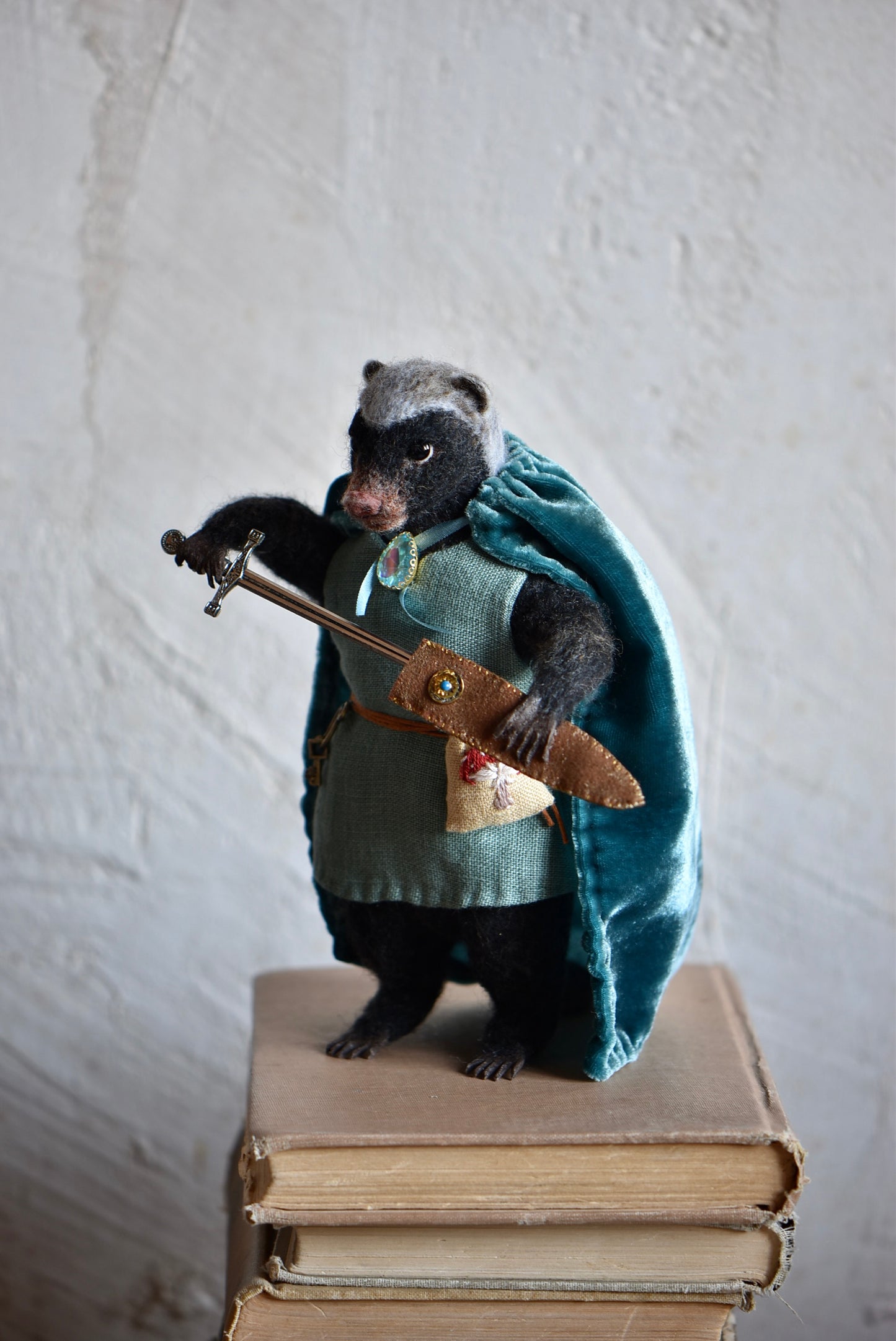 Handmade Needle Felted Badger "The Twilight Watcher" - Wool Animal Sculpture- Rustles from the meadow and Harthicune