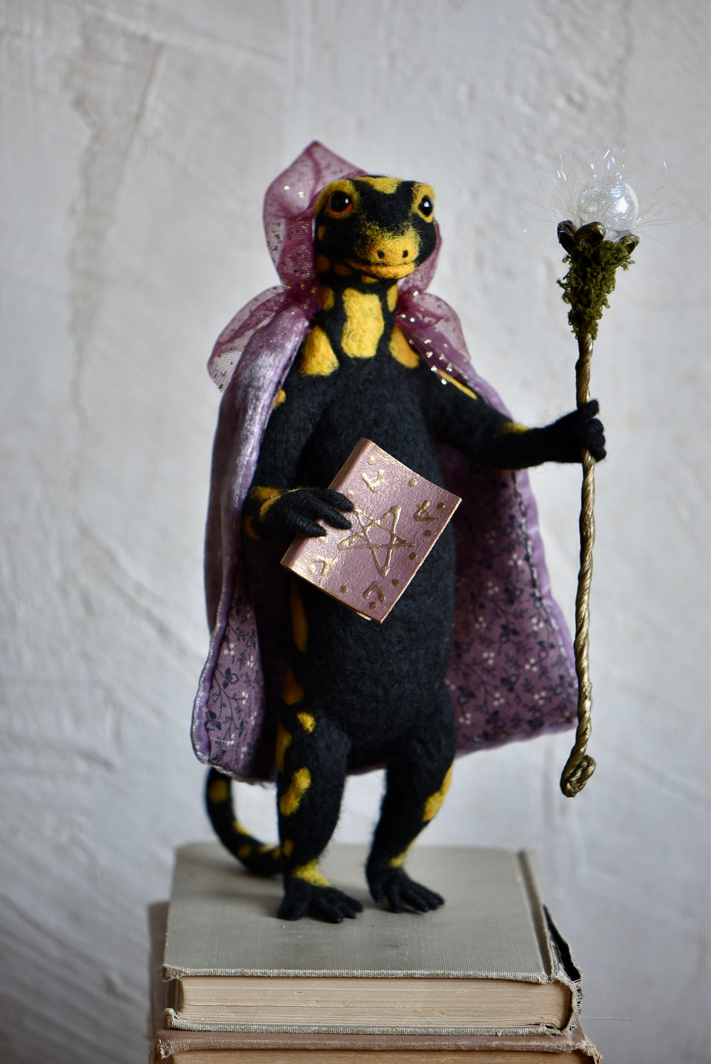 Handmade Needle Felted Salamander "The Keeper of Secrets" - Wool Animal Sculpture- Rustles from the meadow and Harthicune