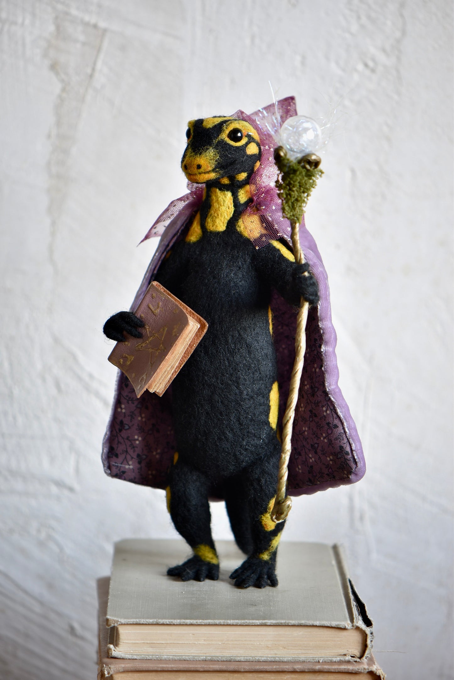 Handmade Needle Felted Salamander "The Keeper of Secrets" - Wool Animal Sculpture- Rustles from the meadow and Harthicune