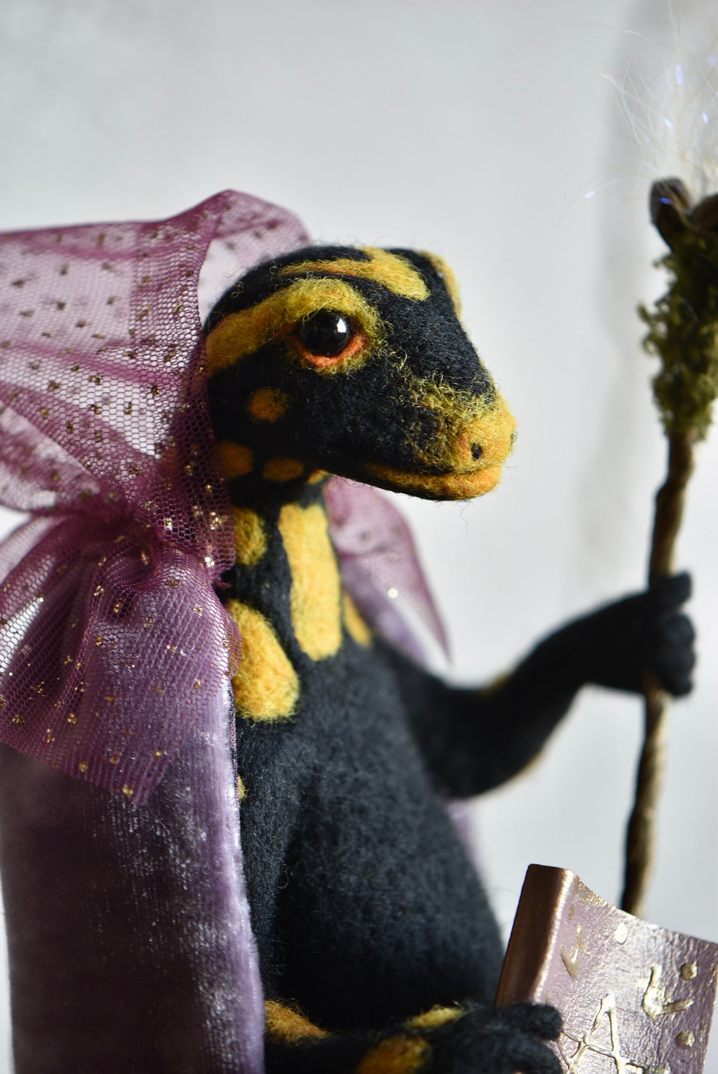 Handmade Needle Felted Salamander "The Keeper of Secrets" - Wool Animal Sculpture- Rustles from the meadow and Harthicune