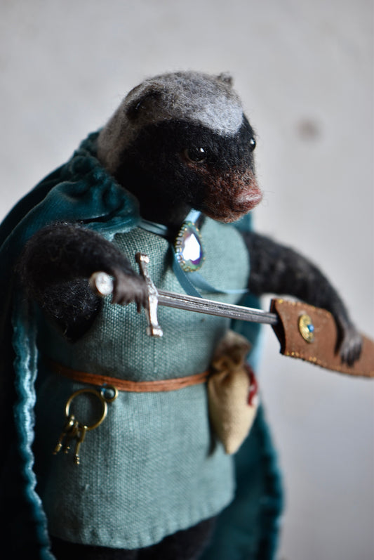 Handmade Needle Felted Badger "The Twilight Watcher" - Wool Animal Sculpture-  Rustles from the meadow and Harthicune