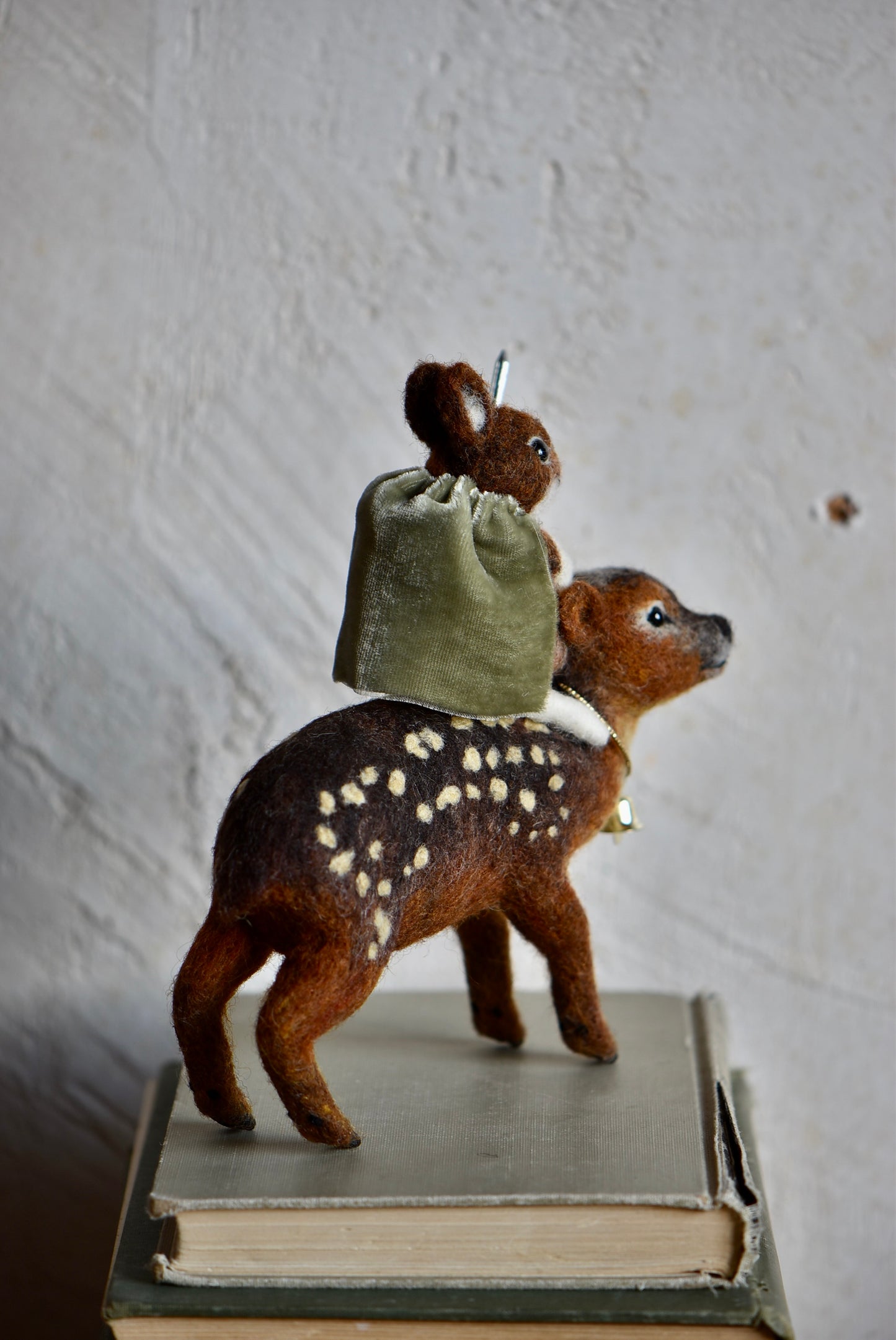 Handmade Needle Felted Character " The Messenger and Her Fawn" - Wool Animal Sculpture- Rustles from the meadow and Harthicune