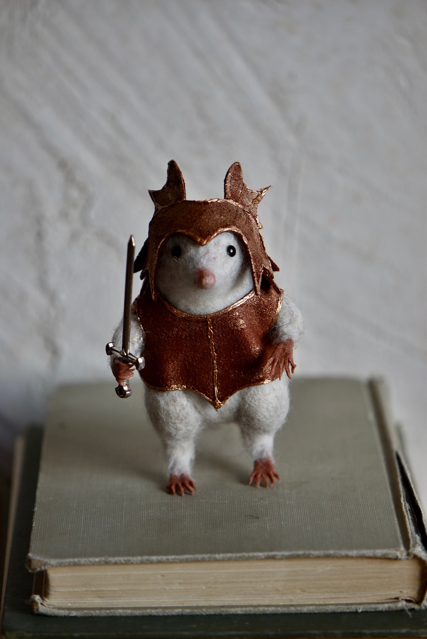 Handmade Needle Felted Character " Brave Mole Guardian" - Wool Animal Sculpture- Rustles from the meadow