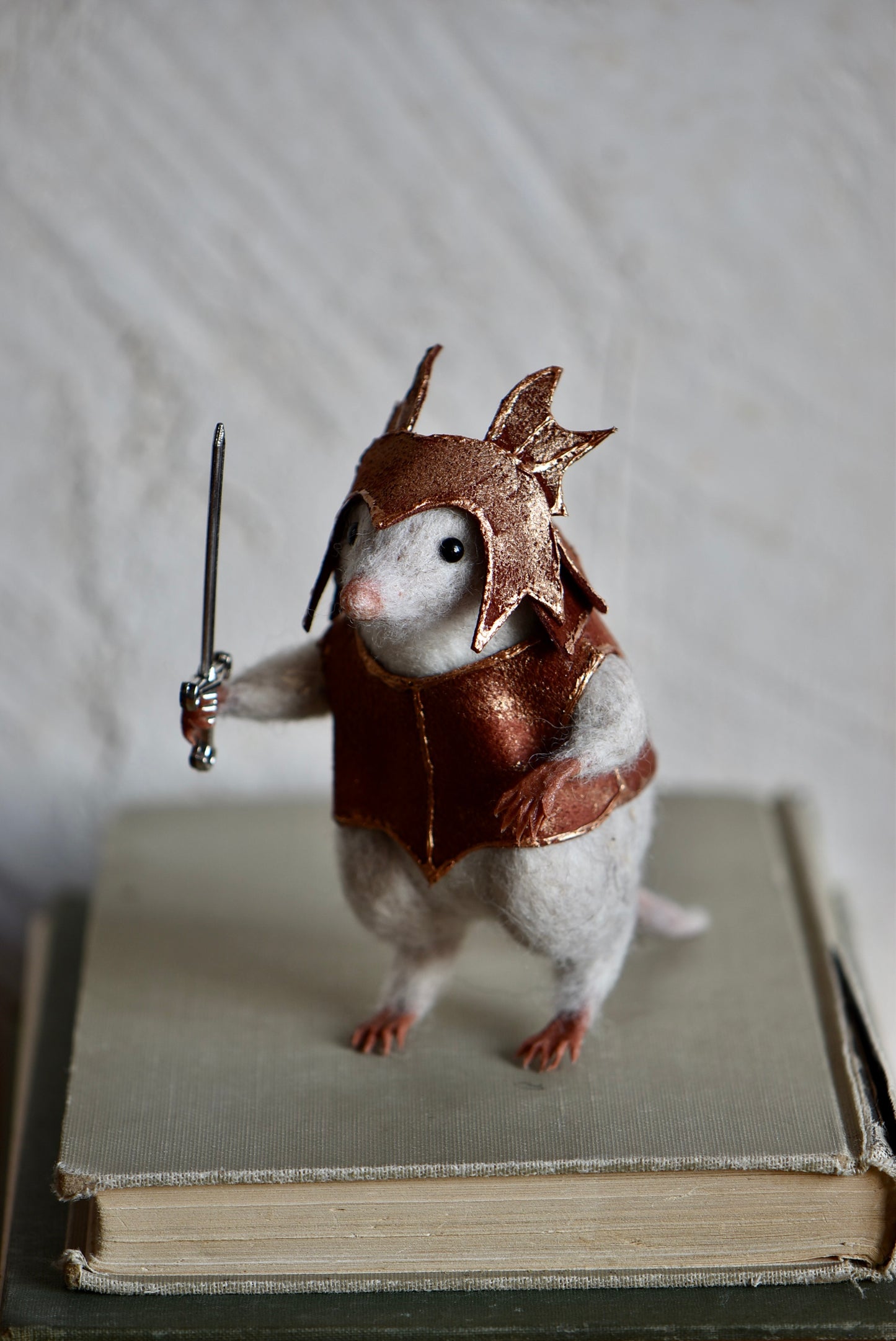 Handmade Needle Felted Character " Brave Mole Guardian" - Wool Animal Sculpture- Rustles from the meadow