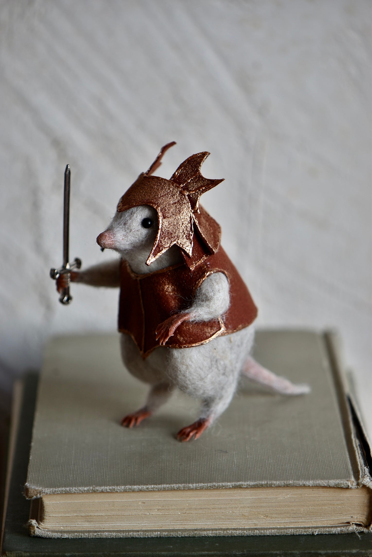 Handmade Needle Felted Character " Brave Mole Guardian" - Wool Animal Sculpture- Rustles from the meadow