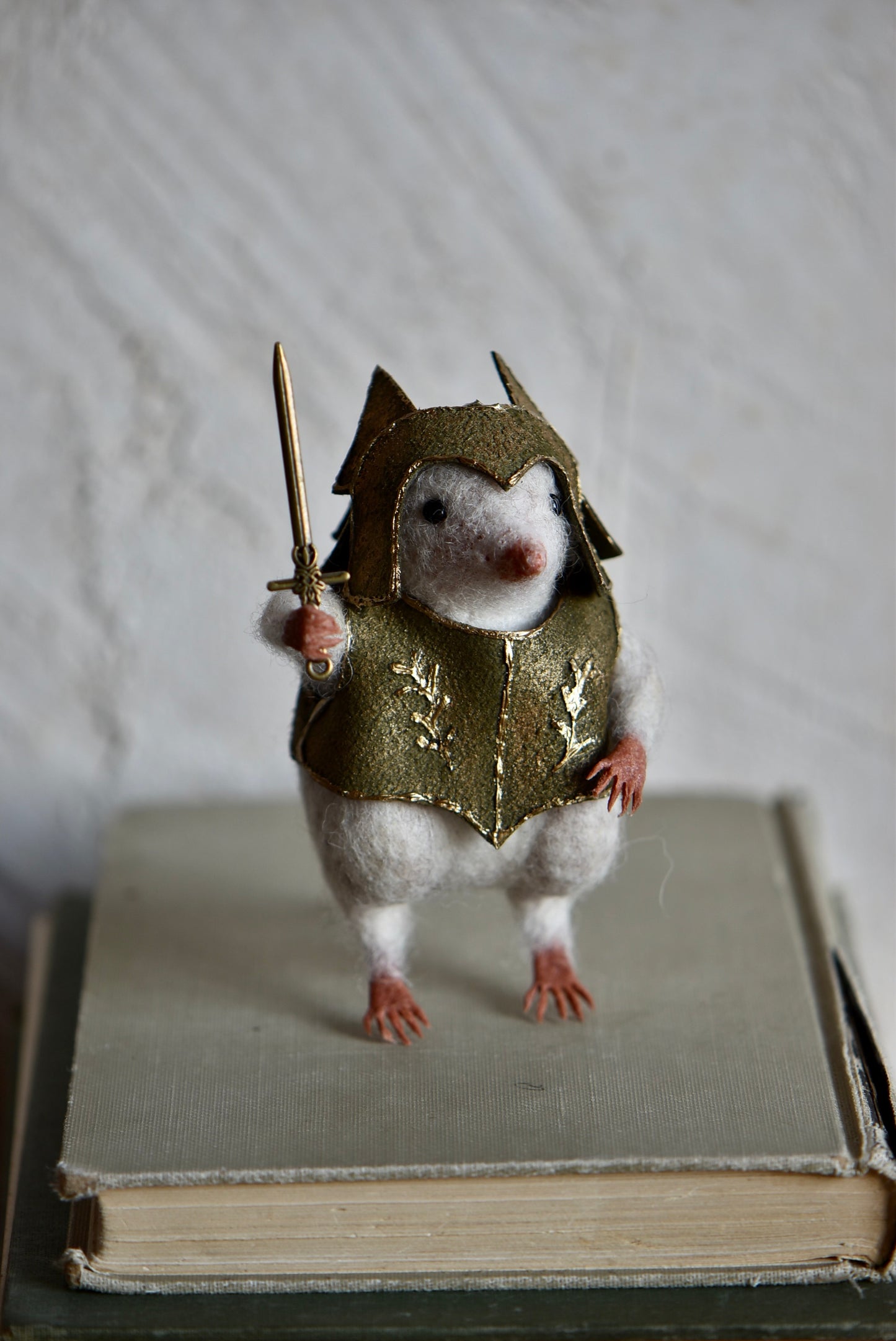 Handmade Needle Felted Character " Brave Mole Guardian" - Wool Animal Sculpture- Rustles from the meadow