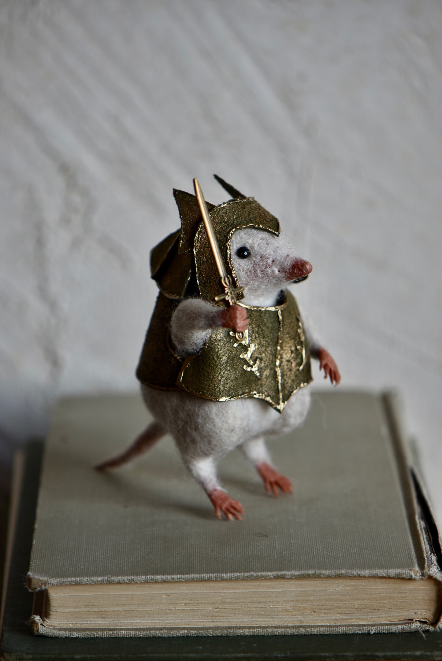 Handmade Needle Felted Character " Brave Mole Guardian" - Wool Animal Sculpture- Rustles from the meadow