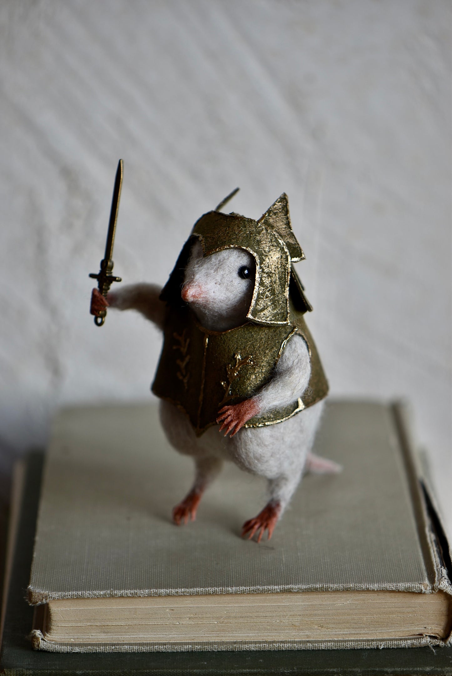 Handmade Needle Felted Character " Brave Mole Guardian" - Wool Animal Sculpture- Rustles from the meadow