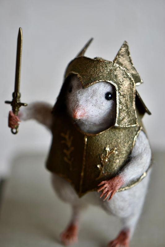 Handmade Needle Felted Character " Brave Mole Guardian" - Wool Animal Sculpture-  Rustles from the meadow
