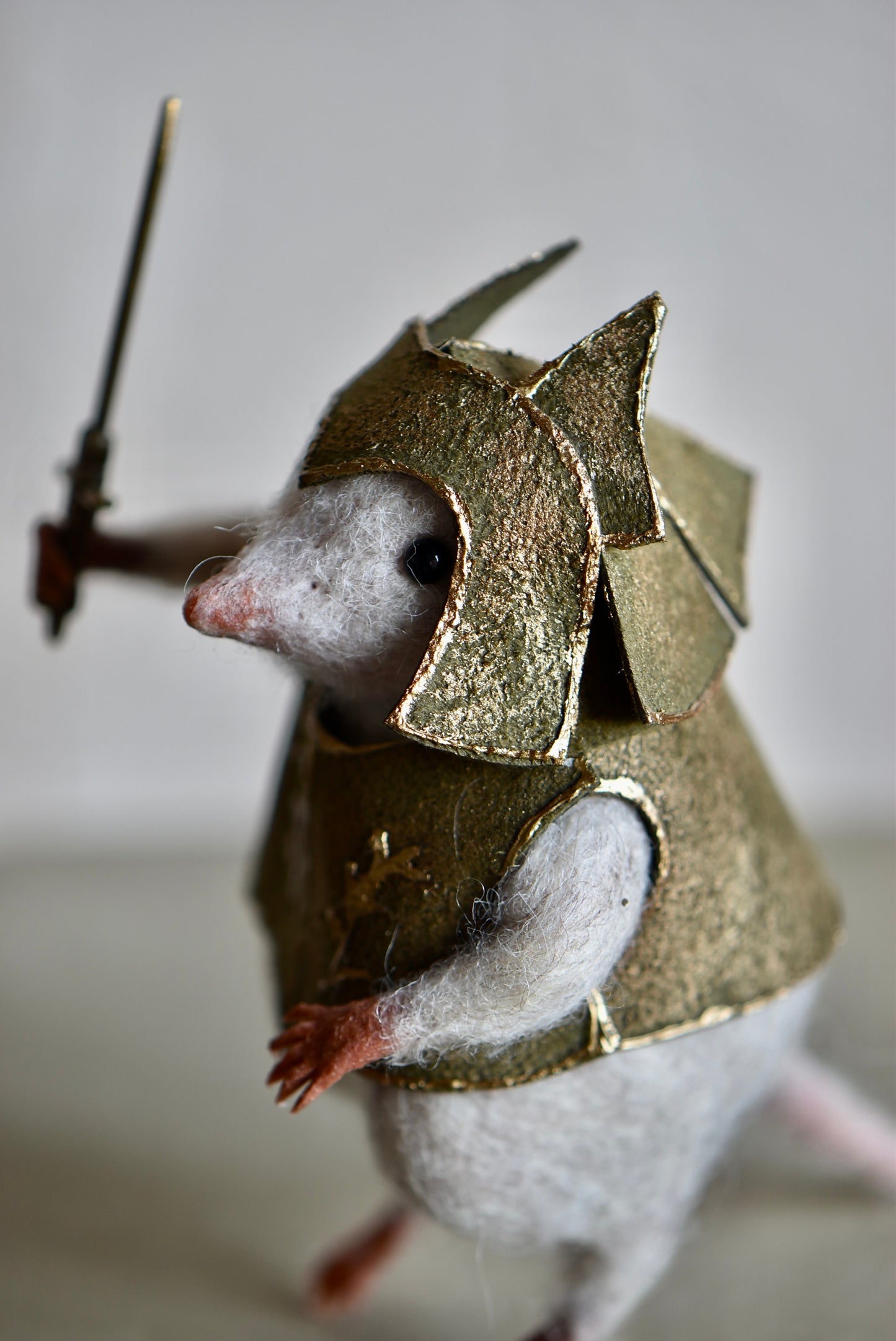 Handmade Needle Felted Character " Brave Mole Guardian" - Wool Animal Sculpture- Rustles from the meadow