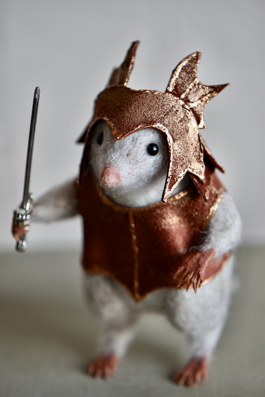 Handmade Needle Felted Character " Brave Mole Guardian" - Wool Animal Sculpture-  Rustles from the meadow