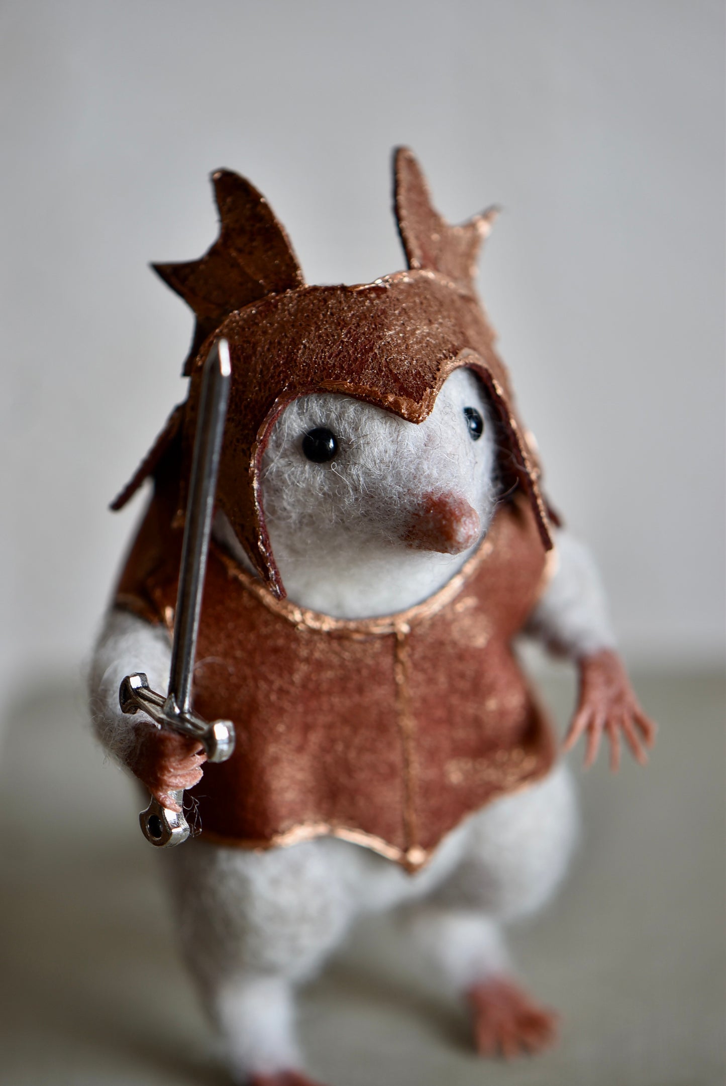 Handmade Needle Felted Character " Brave Mole Guardian" - Wool Animal Sculpture- Rustles from the meadow