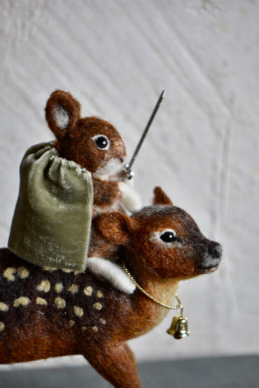Handmade Needle Felted Character " The Messenger and Her Fawn" - Wool Animal Sculpture-  Rustles from the meadow and Harthicune