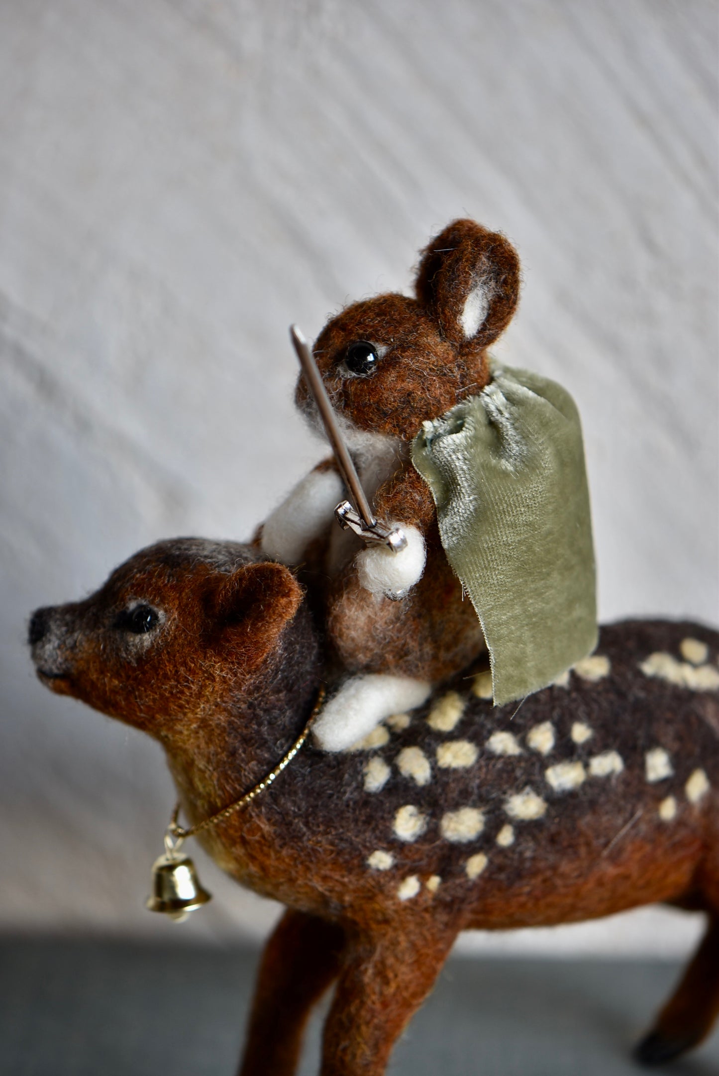 Handmade Needle Felted Character " The Messenger and Her Fawn" - Wool Animal Sculpture-  Rustles from the meadow and Harthicune