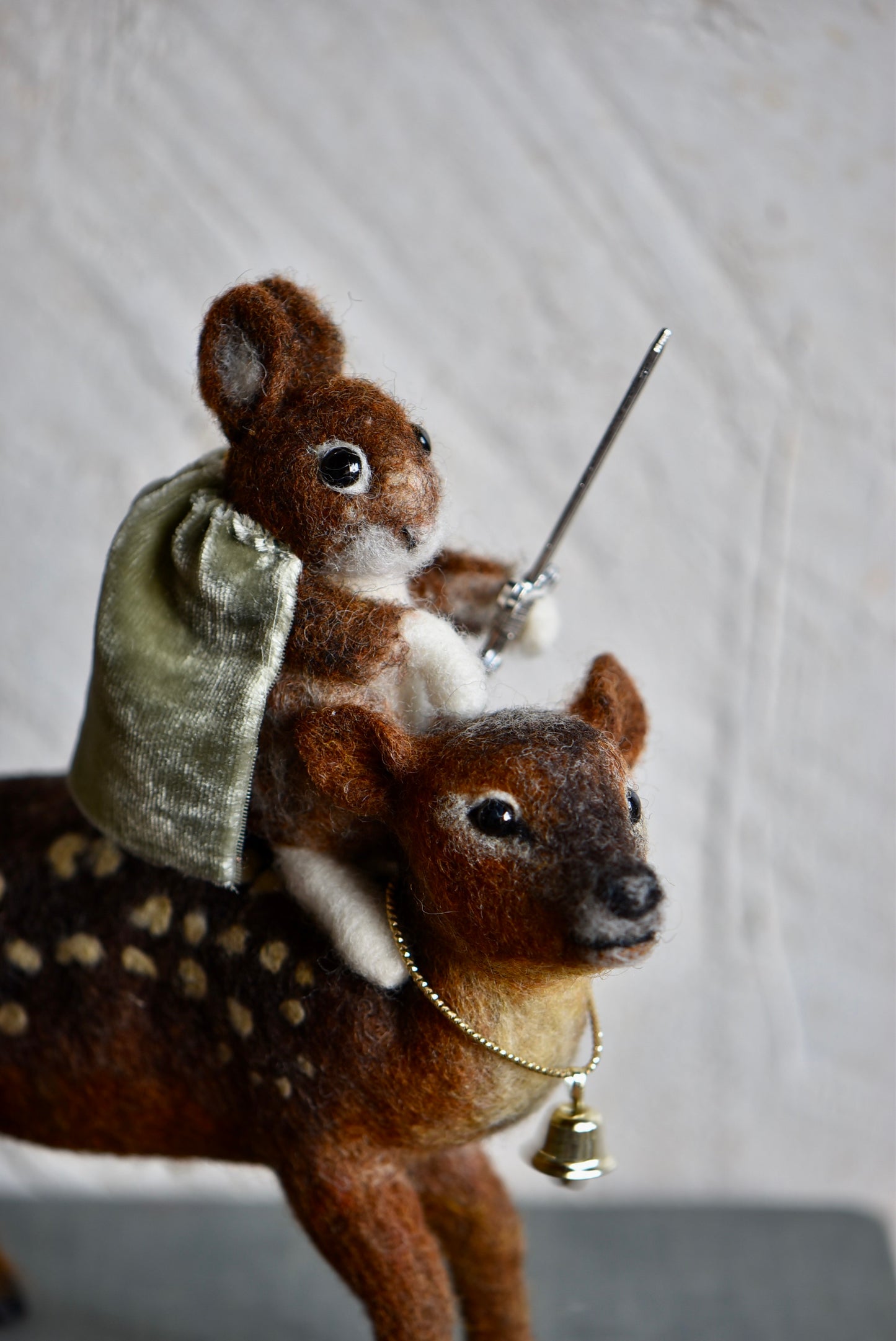 Handmade Needle Felted Character " The Messenger and Her Fawn" - Wool Animal Sculpture-  Rustles from the meadow and Harthicune
