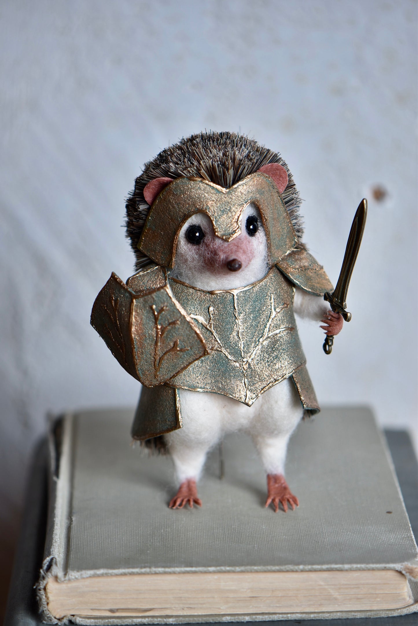 Handmade Needle Felted Character " Thornhelm the Hedgehog" - Wool Animal Sculpture-  Rustles from the meadow