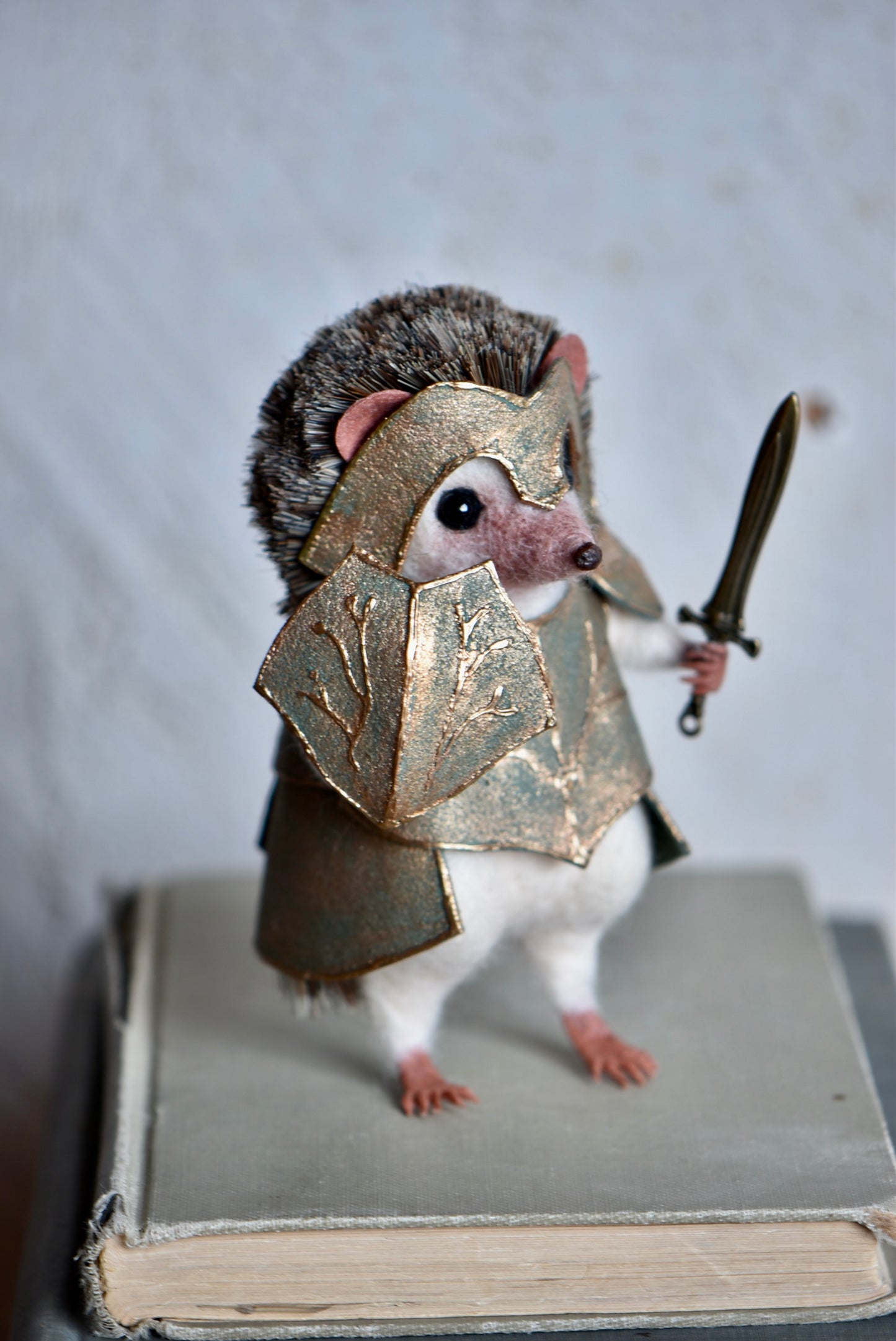 Handmade Needle Felted Character " Thornhelm the Hedgehog" - Wool Animal Sculpture-  Rustles from the meadow