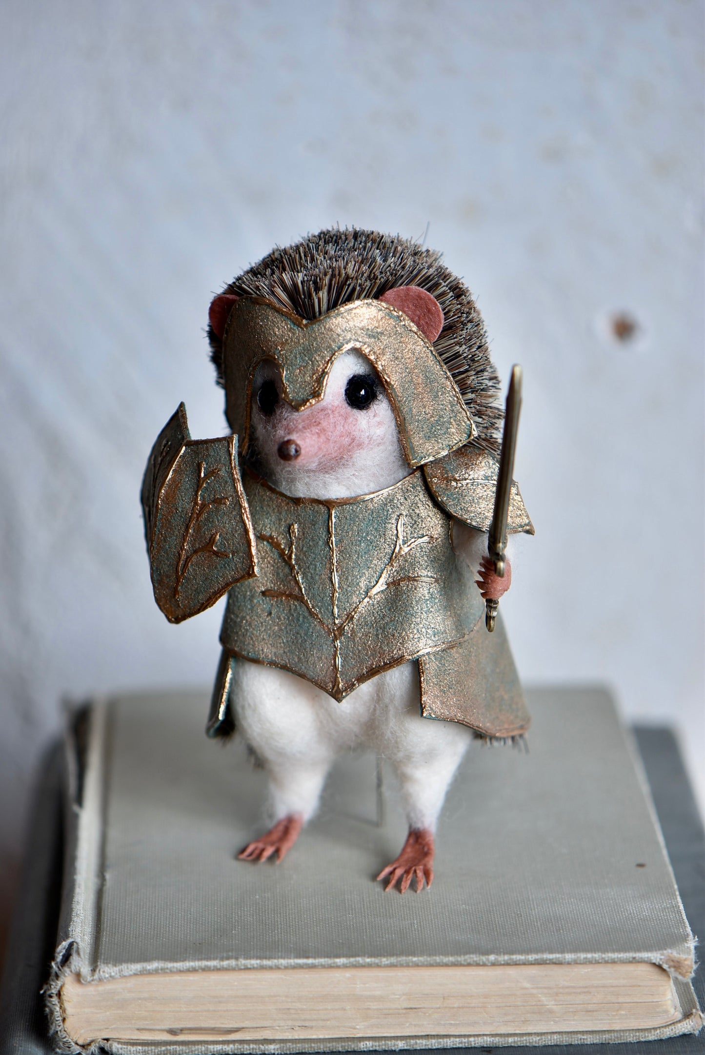 Handmade Needle Felted Character " Thornhelm the Hedgehog" - Wool Animal Sculpture-  Rustles from the meadow