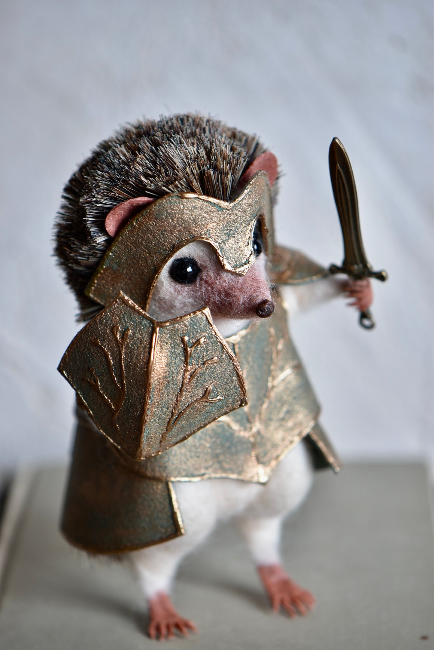 Handmade Needle Felted Character " Thornhelm the Hedgehog" - Wool Animal Sculpture-  Rustles from the meadow