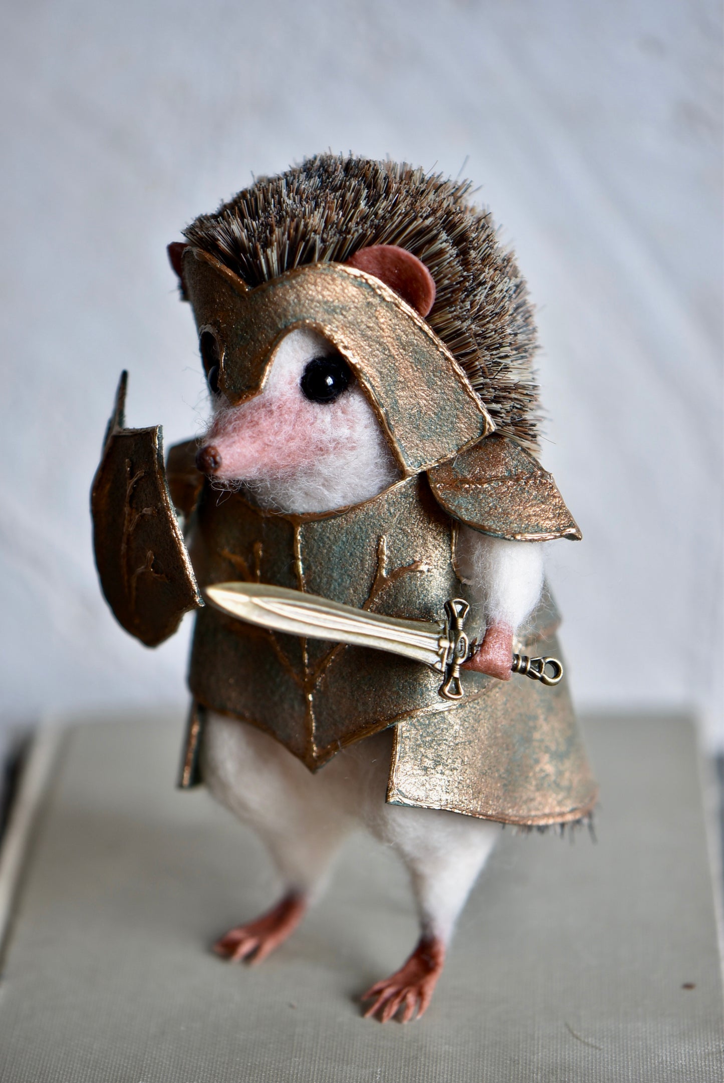 Handmade Needle Felted Character " Thornhelm the Hedgehog" - Wool Animal Sculpture- Rustles from the meadow