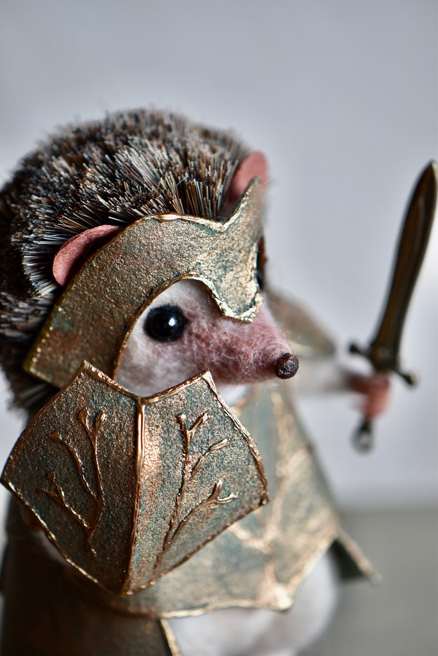 Handmade Needle Felted Character " Thornhelm the Hedgehog" - Wool Animal Sculpture- Rustles from the meadow