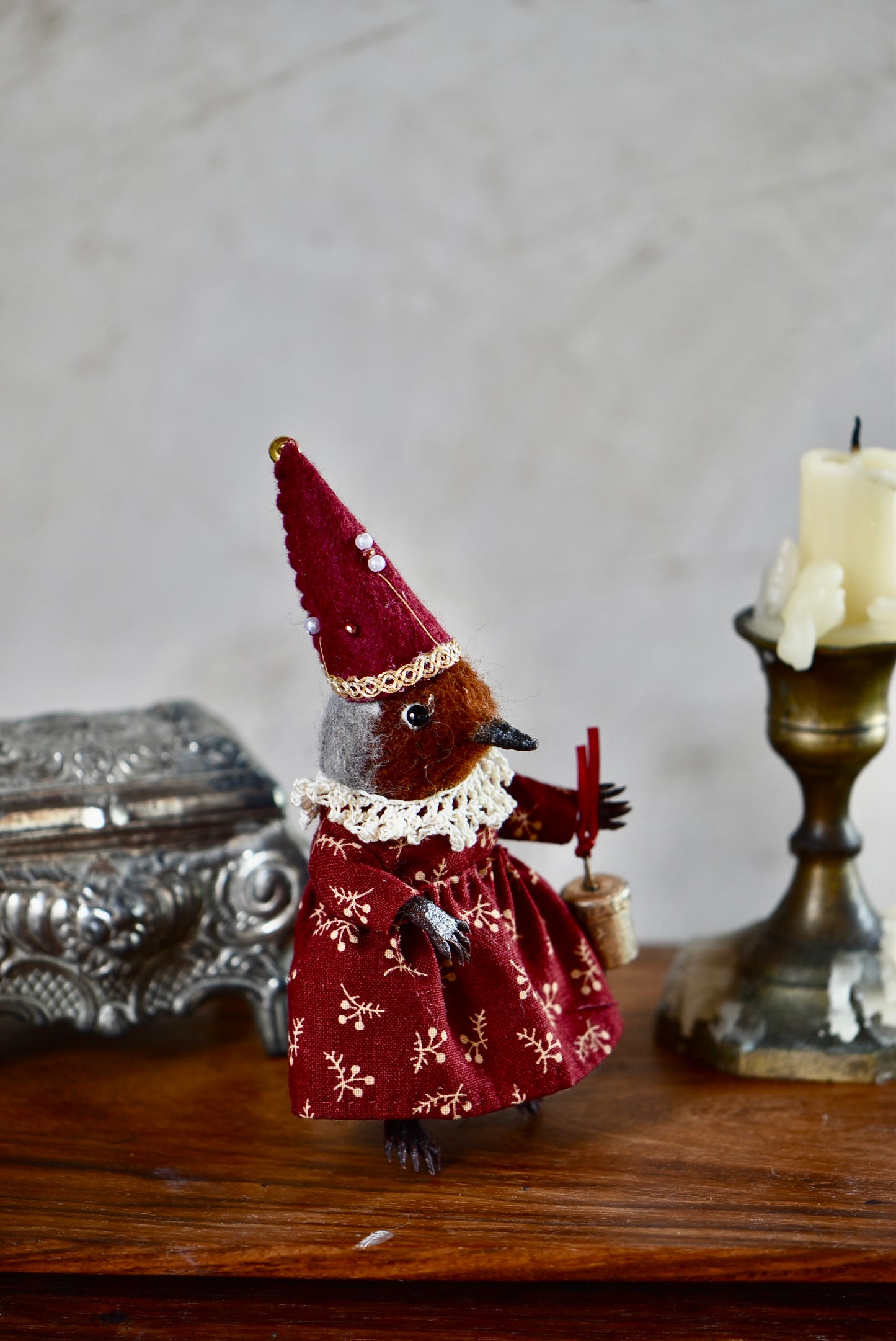 Handmade Needle Felted Robin - Wool Animal Sculpture- Rustles from the meadow