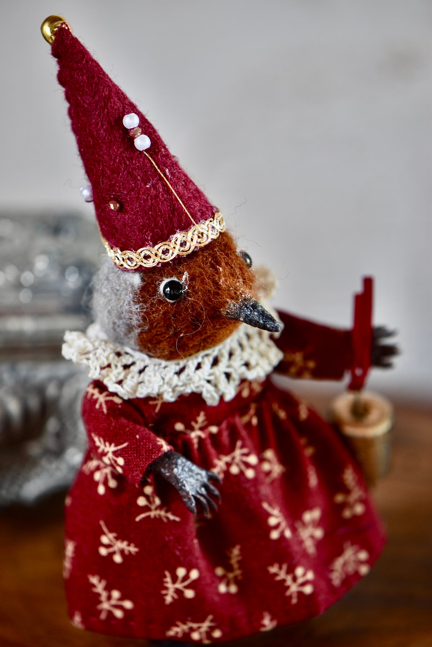 Handmade Needle Felted Robin - Wool Animal Sculpture- Rustles from the meadow