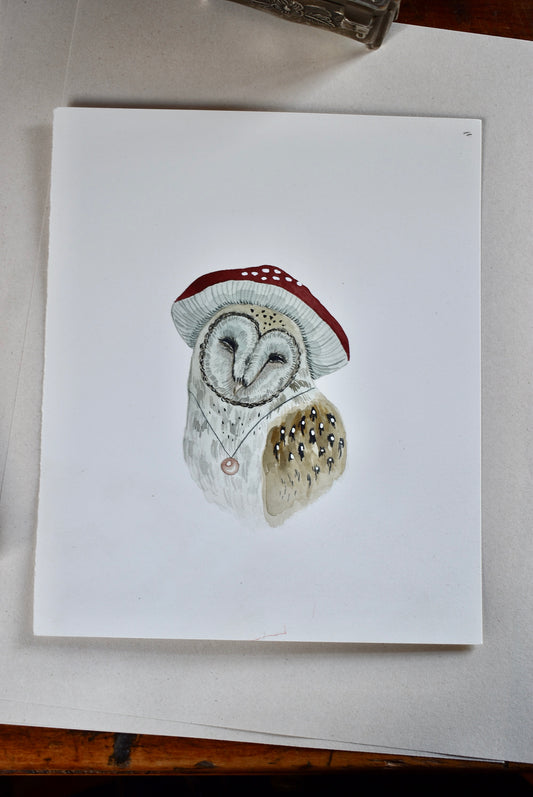 Happy Owl  - ORIGINAL WATERCOLOR