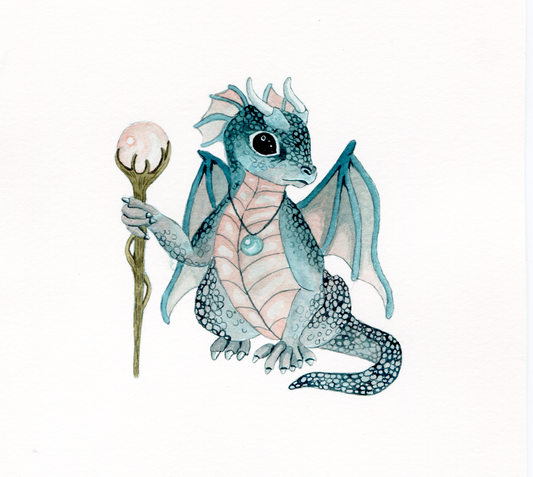 Watercolor Blue Dragon - Fine Art Giclee Print