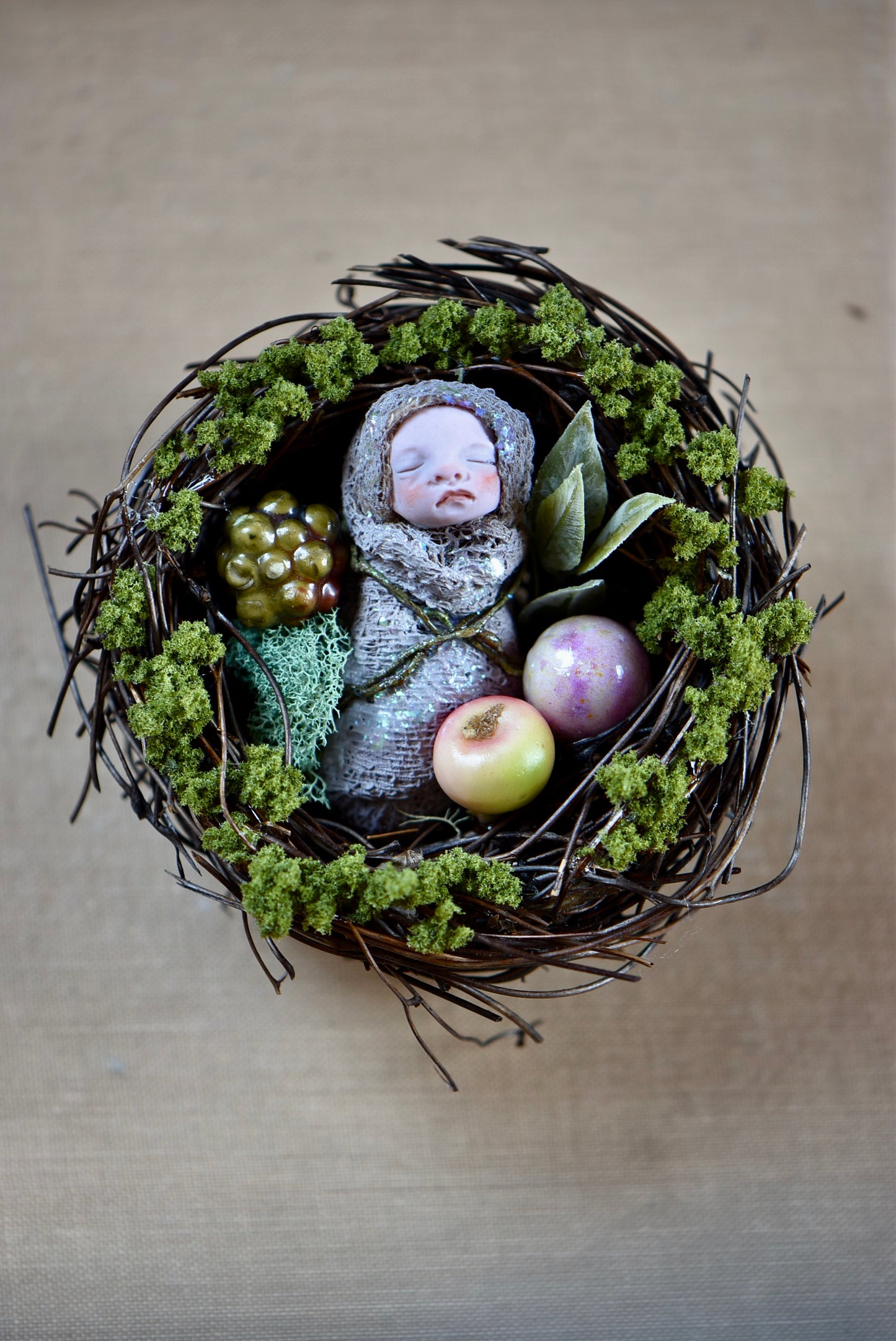 Fairy Baby on Nest - By rustles from the meadow