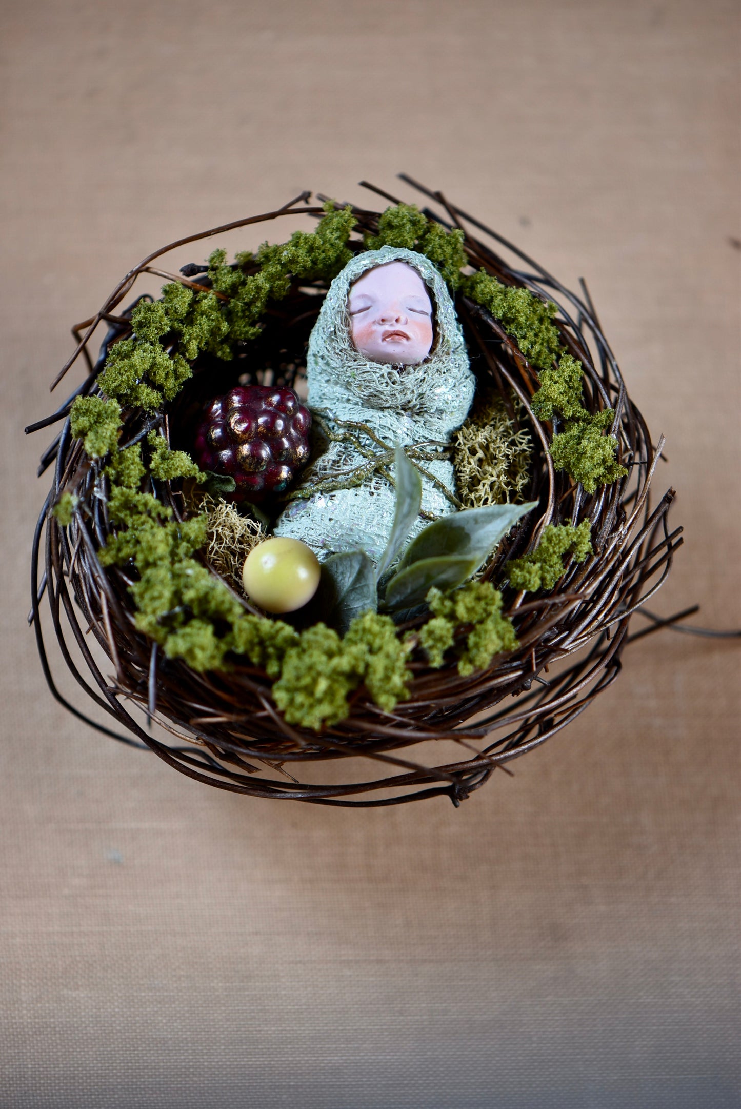 Fairy Baby on Nest - By rustles from the meadow