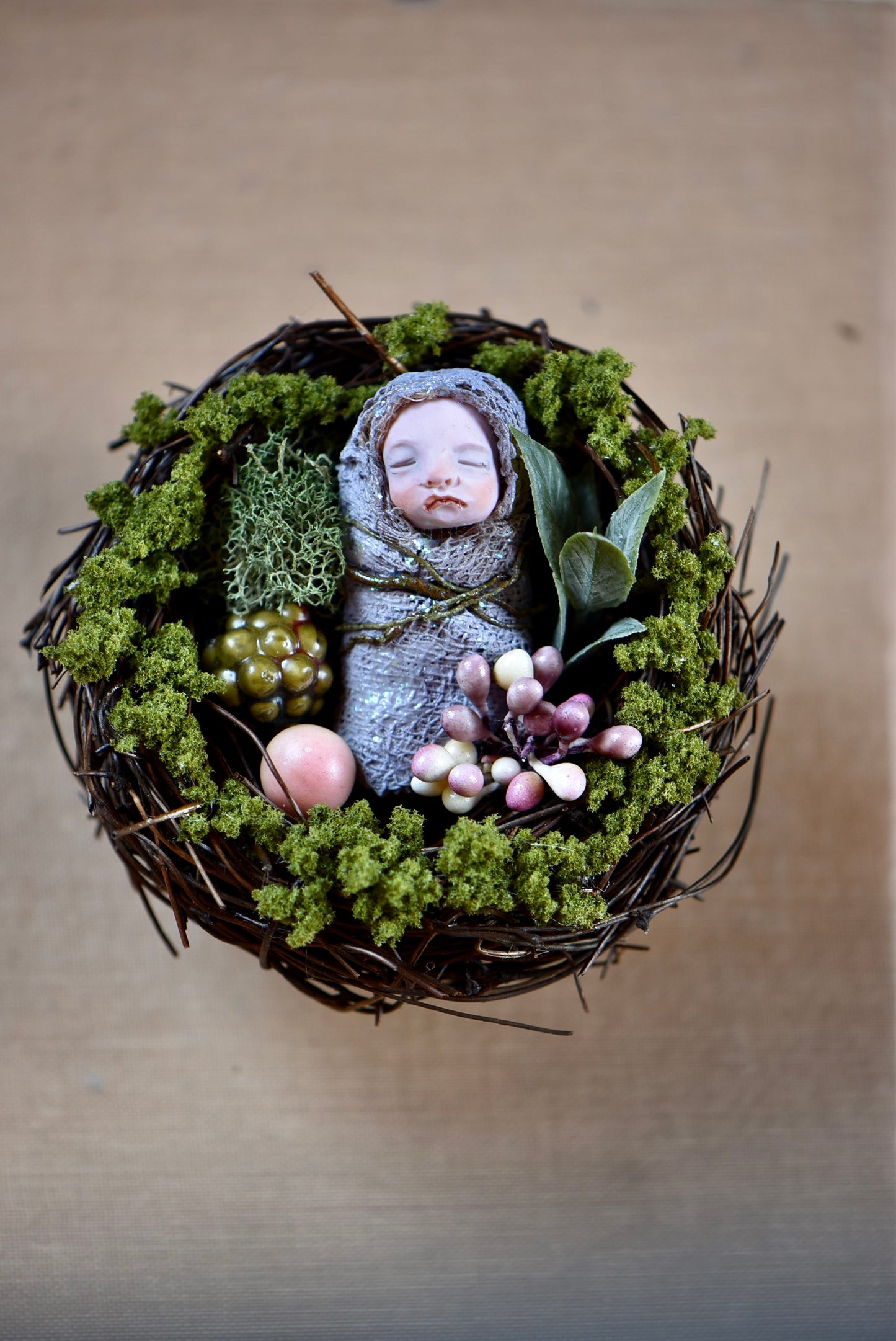 Fairy Baby on Nest - By rustles from the meadow