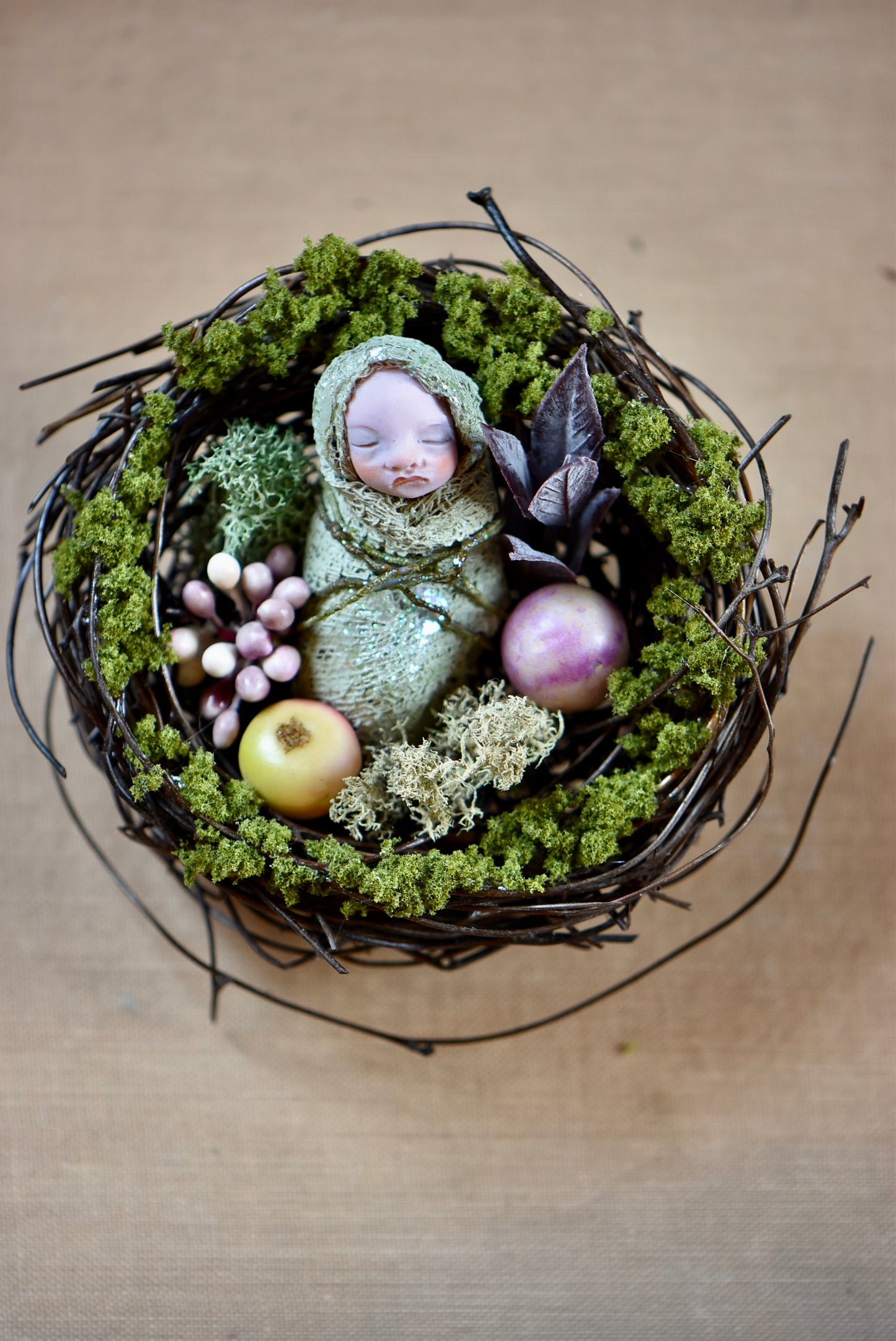 Fairy Baby on Nest - By rustles from the meadow