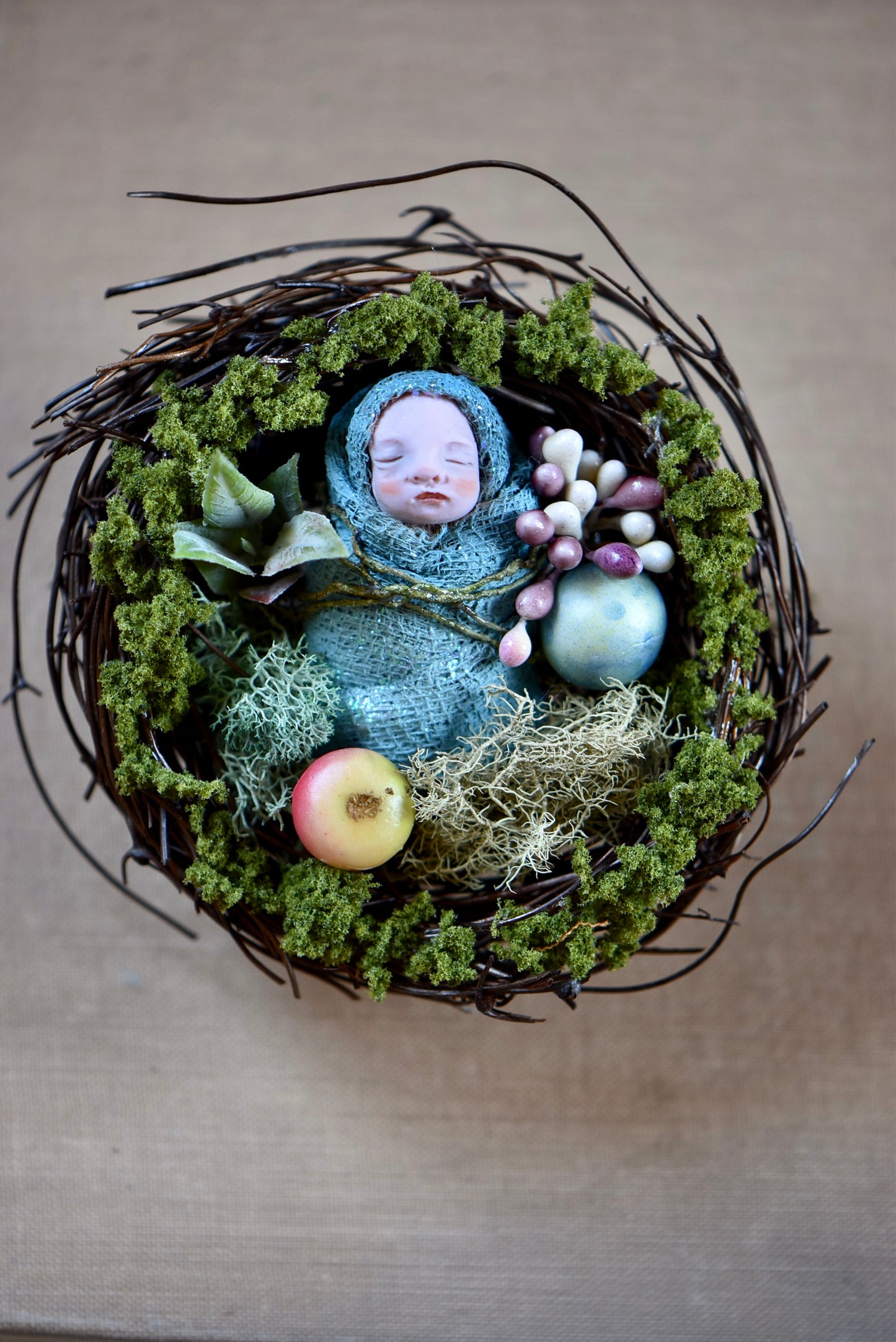 Fairy Baby on Nest - By rustles from the meadow