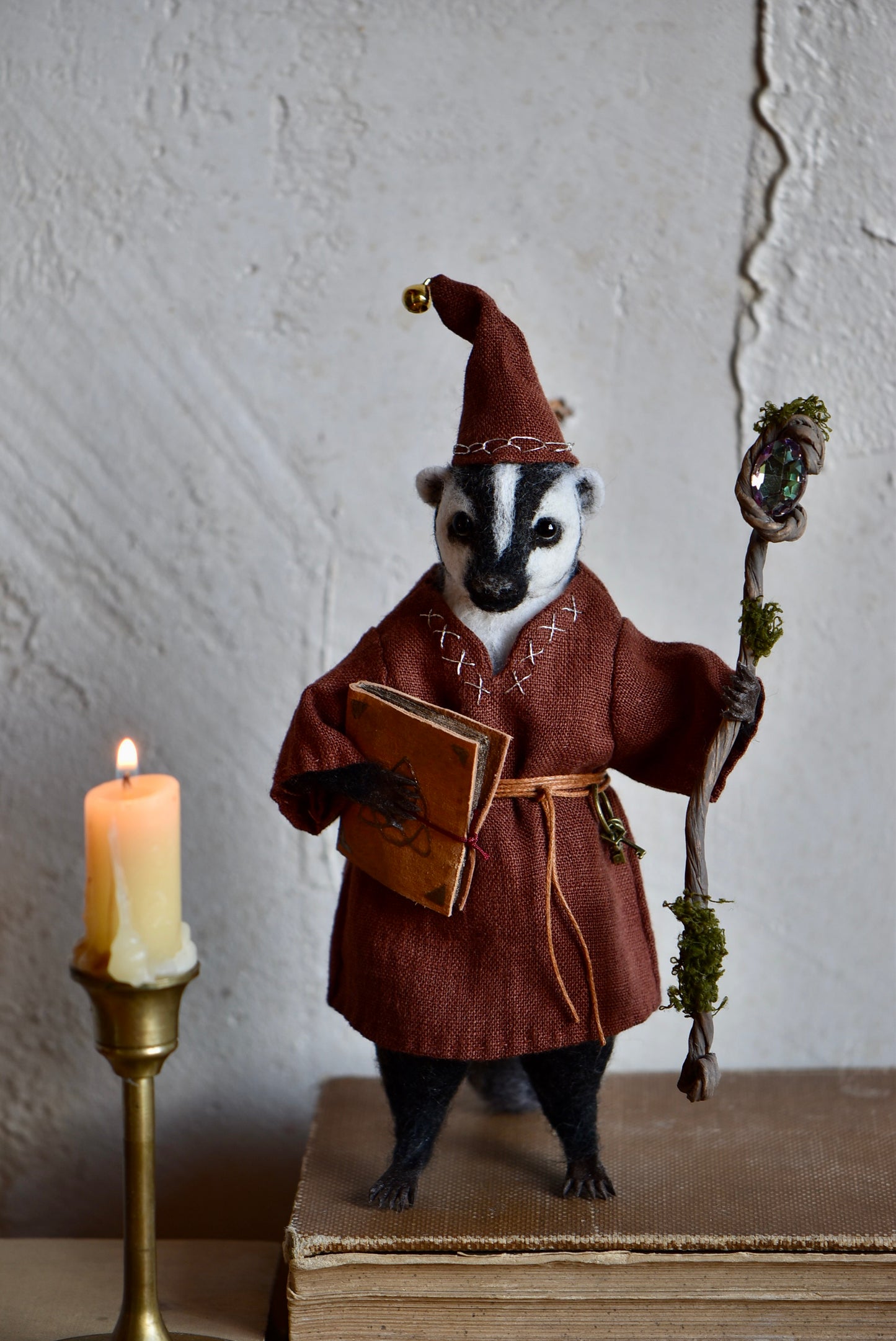 Handmade Needle Felted Badger "The Mage" - Wool Animal Sculpture-  Rustles from the meadow and Harthicune