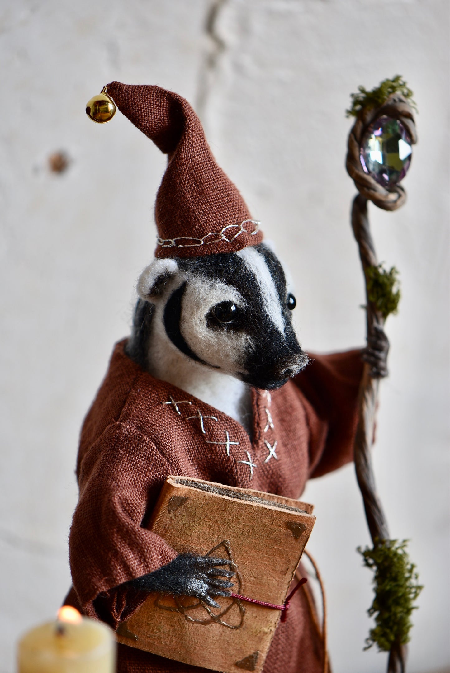 Handmade Needle Felted Badger "The Mage" - Wool Animal Sculpture-  Rustles from the meadow and Harthicune