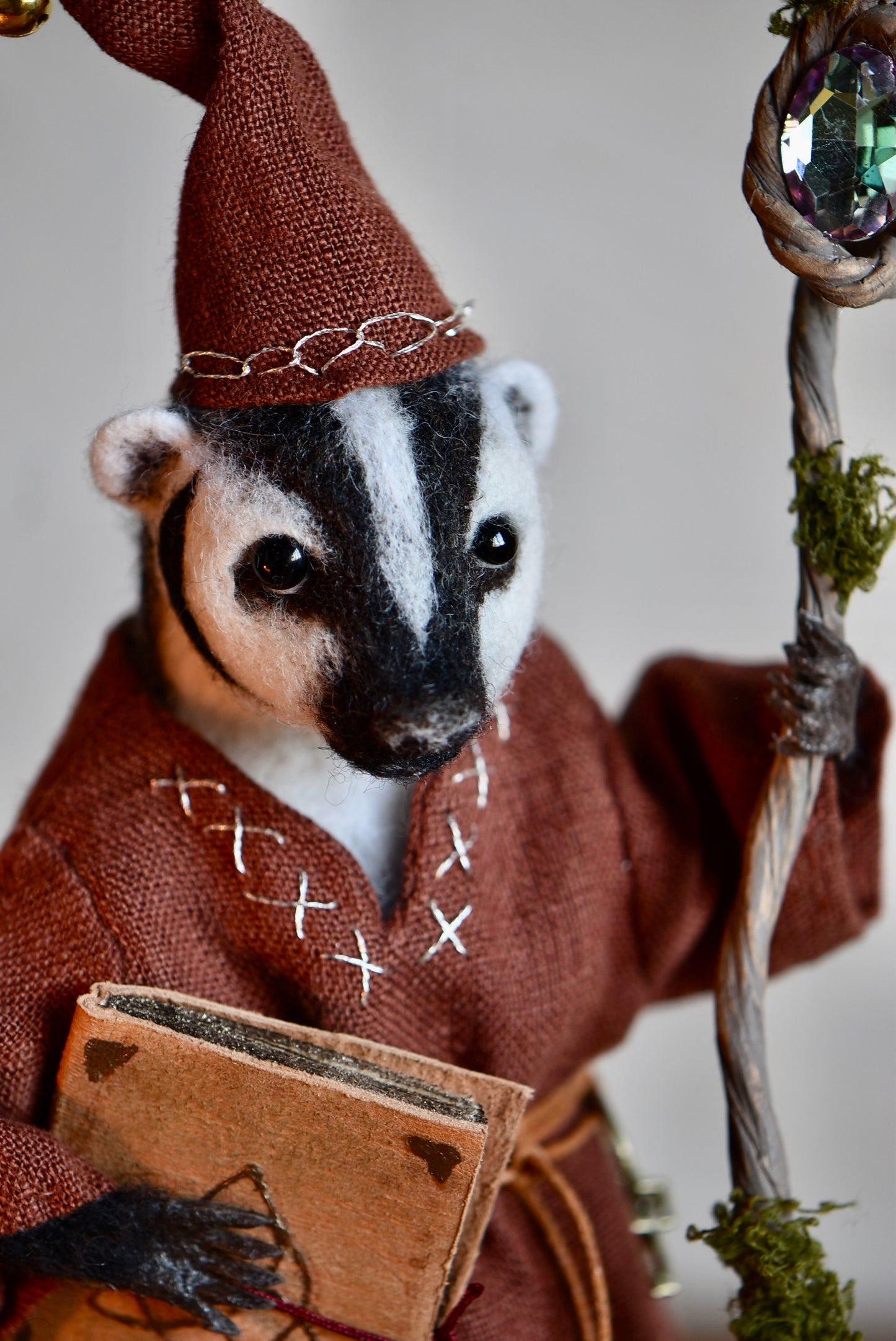 Handmade Needle Felted Badger "The Mage" - Wool Animal Sculpture-  Rustles from the meadow and Harthicune