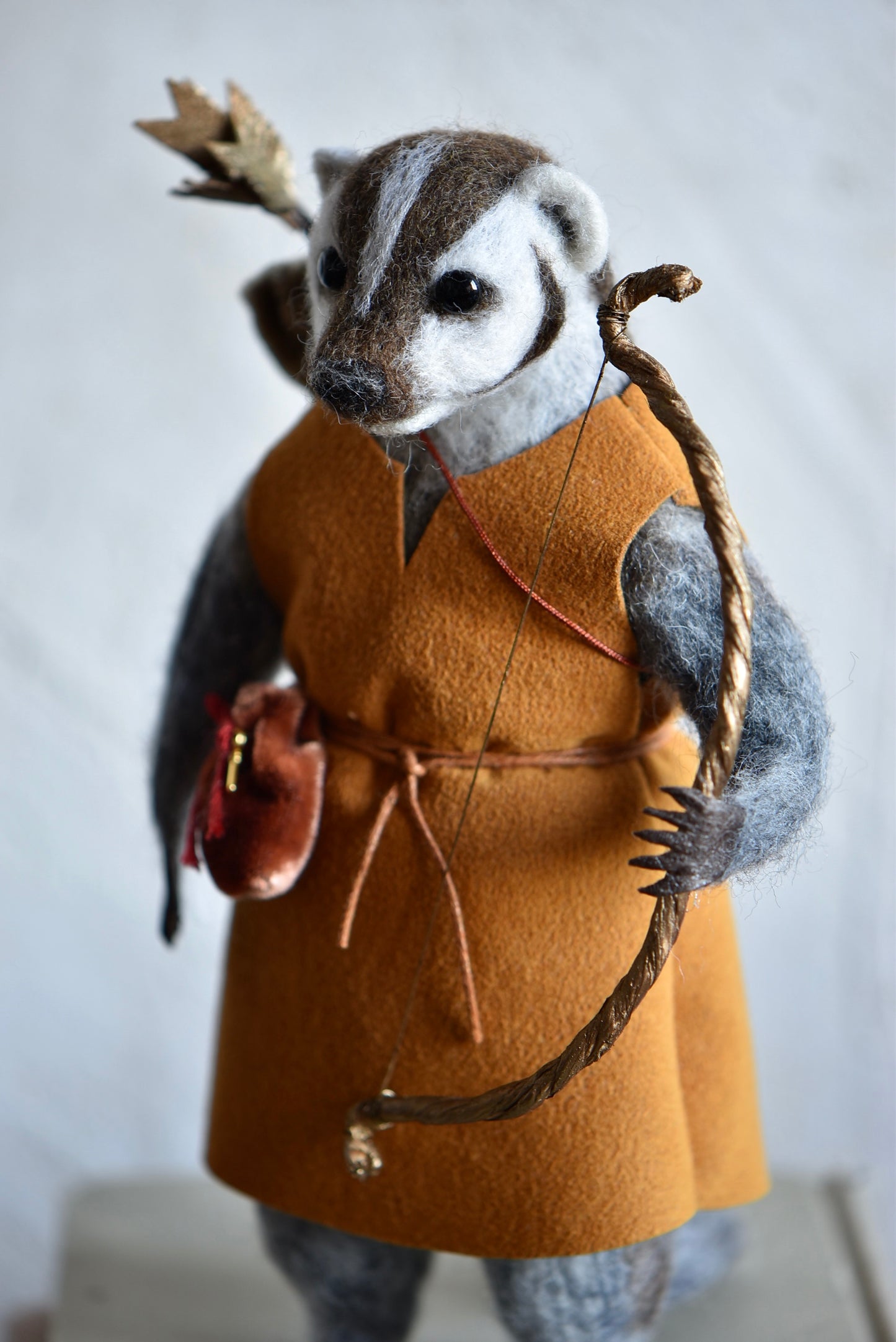 Handmade Needle Felted Badger "The Mistwood Archer" - Wool Animal Sculpture-  Rustles from the meadow and Harthicune