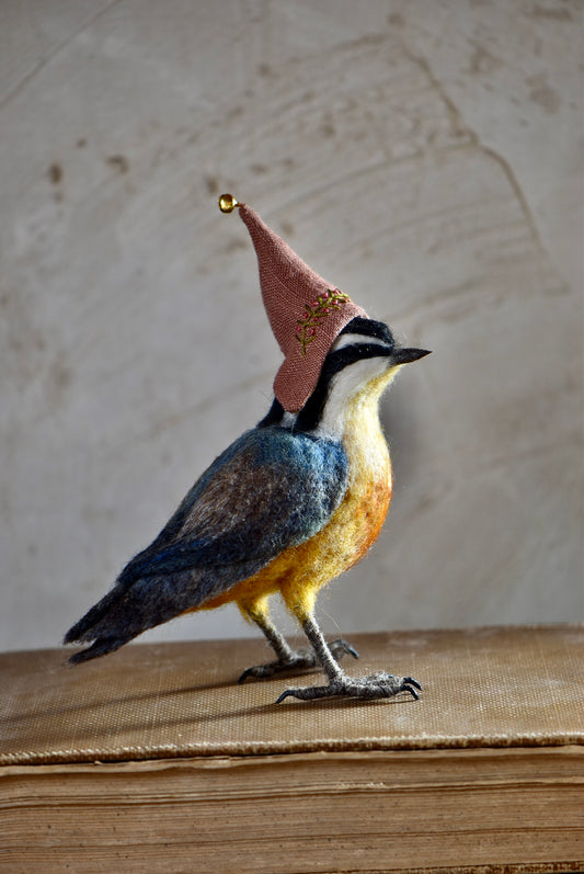 Needle Felted Red breasted Nuthatch- Ooak - Harthicune collaboration