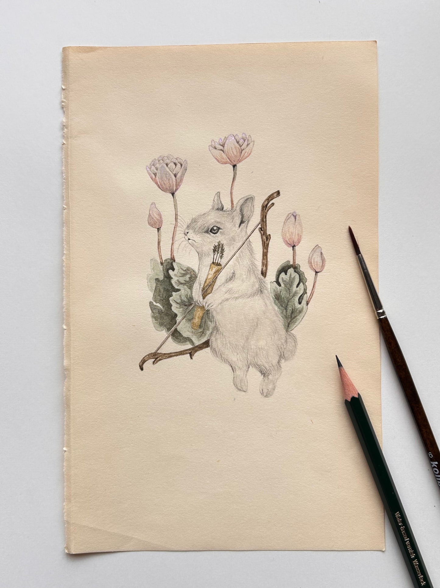 Original Watercolor Illustration Little Brave Bunny