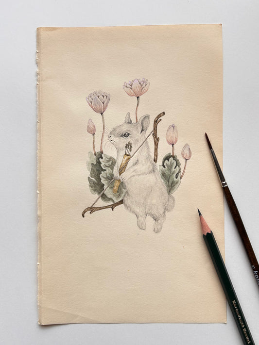 Original Watercolor Illustration Little Brave Bunny