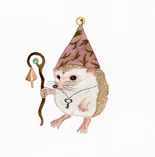 Watercolor Hedgehog magician  - Fine Art Giclee Print (Copy)