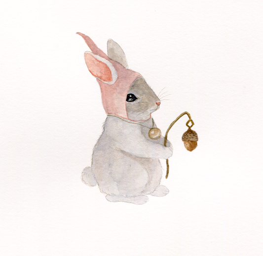 Little Wanderer Rabbit with acorn - Fine Art Giclee Print