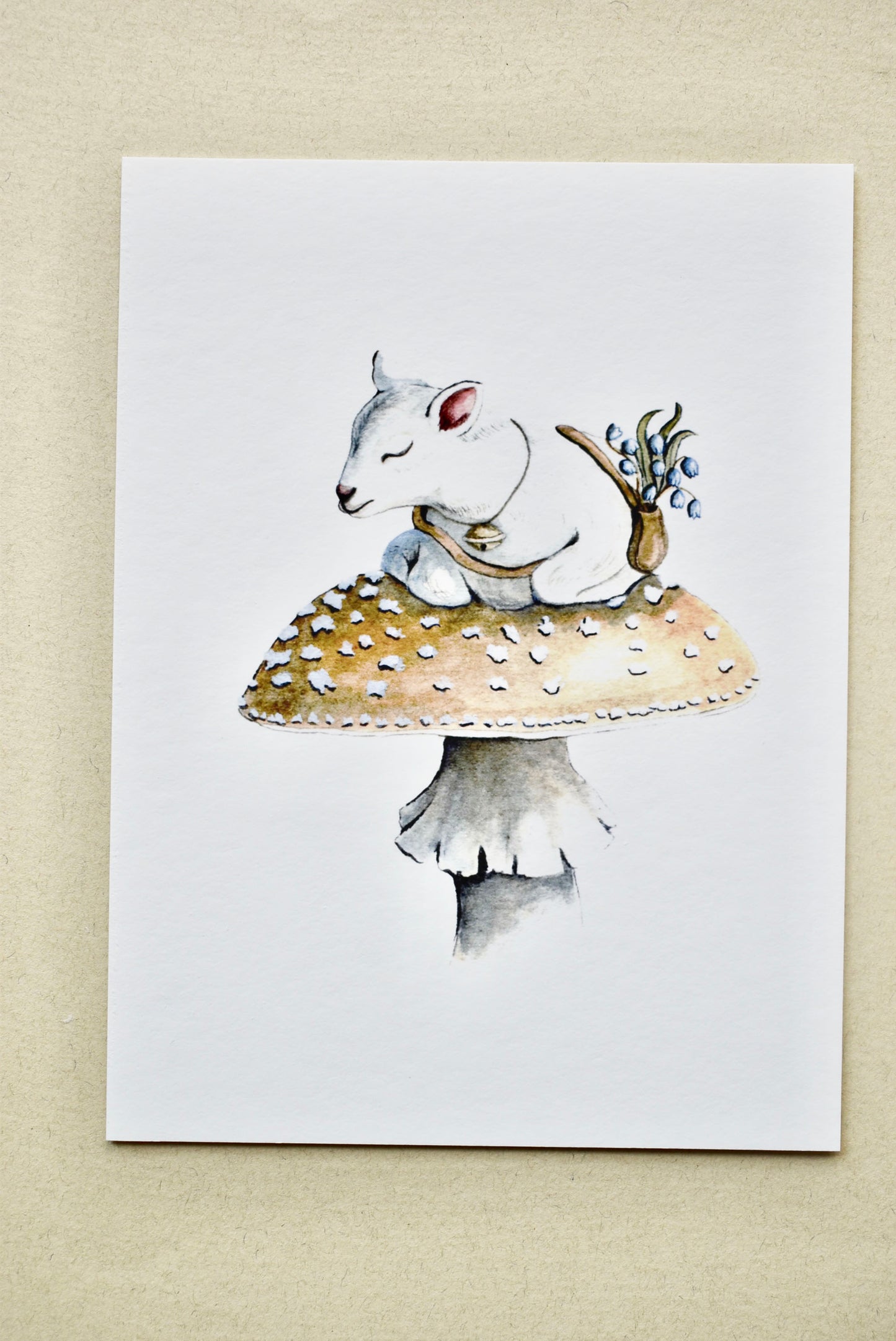 Lamb Sleeping on Mushroom  - Fine Art Giclee Print